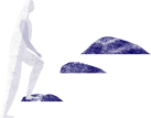 Silhouette of a figure crossing stepping stones
